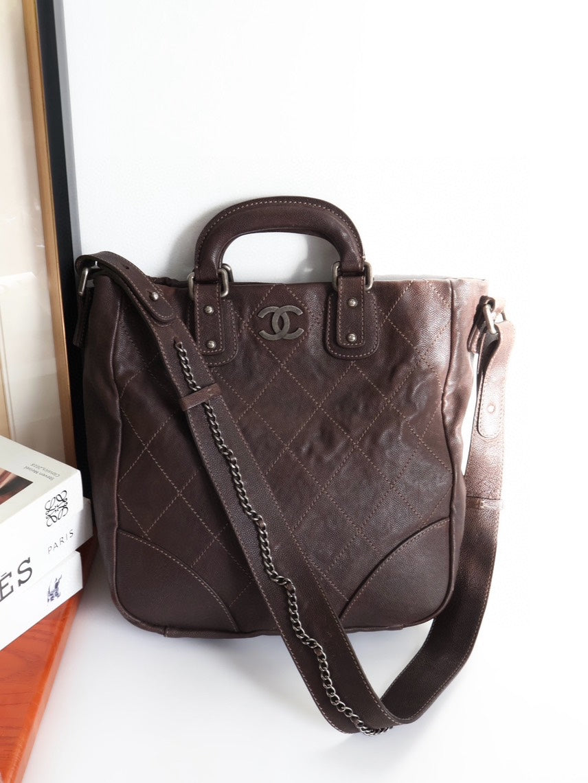 Chanel  Style Brown Leather Handle Bag with Strap #1DEE