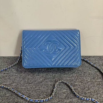 Chanel Preloved Wallet On Chain WOC Blue  Leather Crossbody Bag