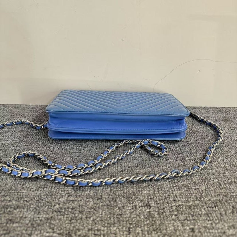 Chanel  Wallet On Chain WOC Blue Patent Leather Crossbody Bag