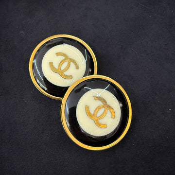 Chanel  93P TKB Black Gold Clip-on Earrings
