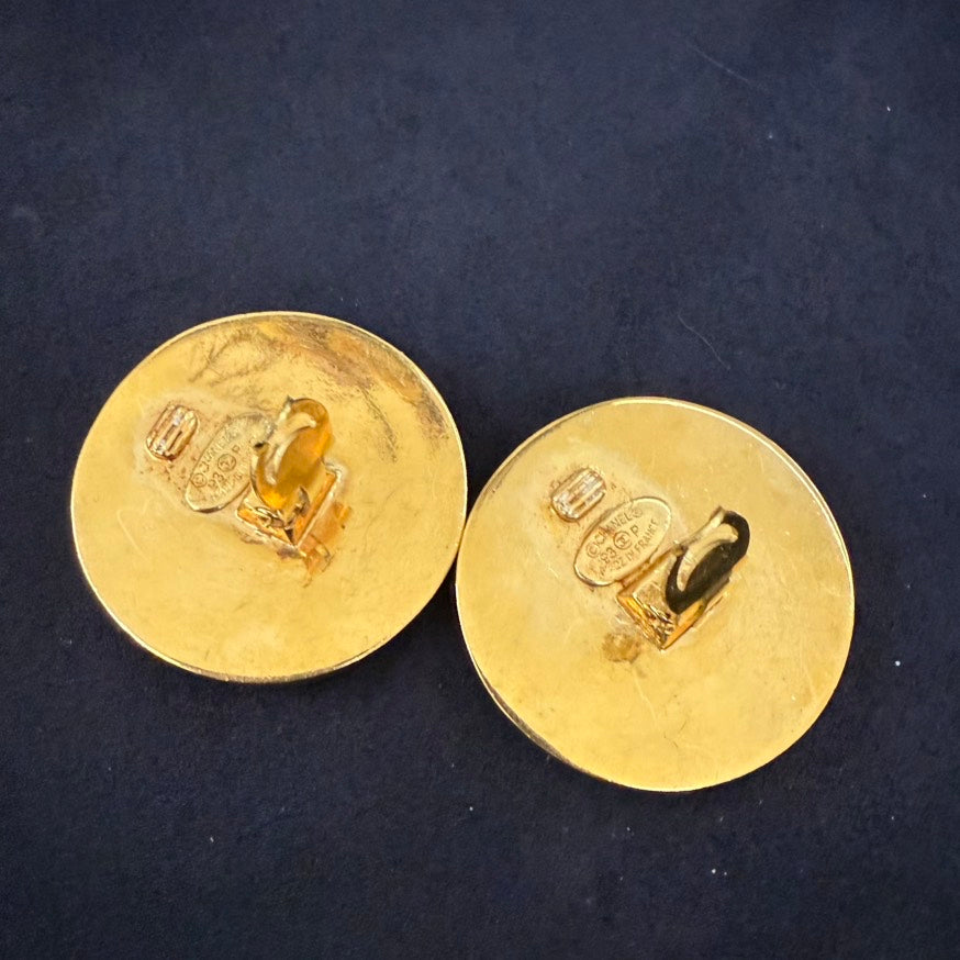 Chanel  93P TKB Black Gold Clip-on Earrings