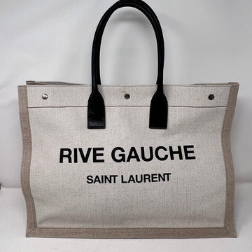 Preloved Saint Laurent YSL Rive Gauche Canvas & Leather Handbag in Ivory - Tote Bag