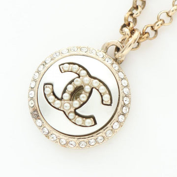 CHANEL Coco Mark Necklace GP Rhinestone Gold Clear Pendant Necklaces