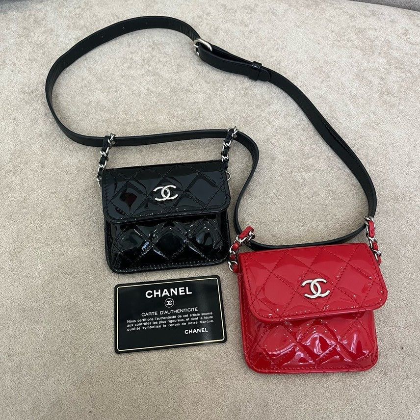 Chanel Mini Crossbody Bag Black Red Patent Leather