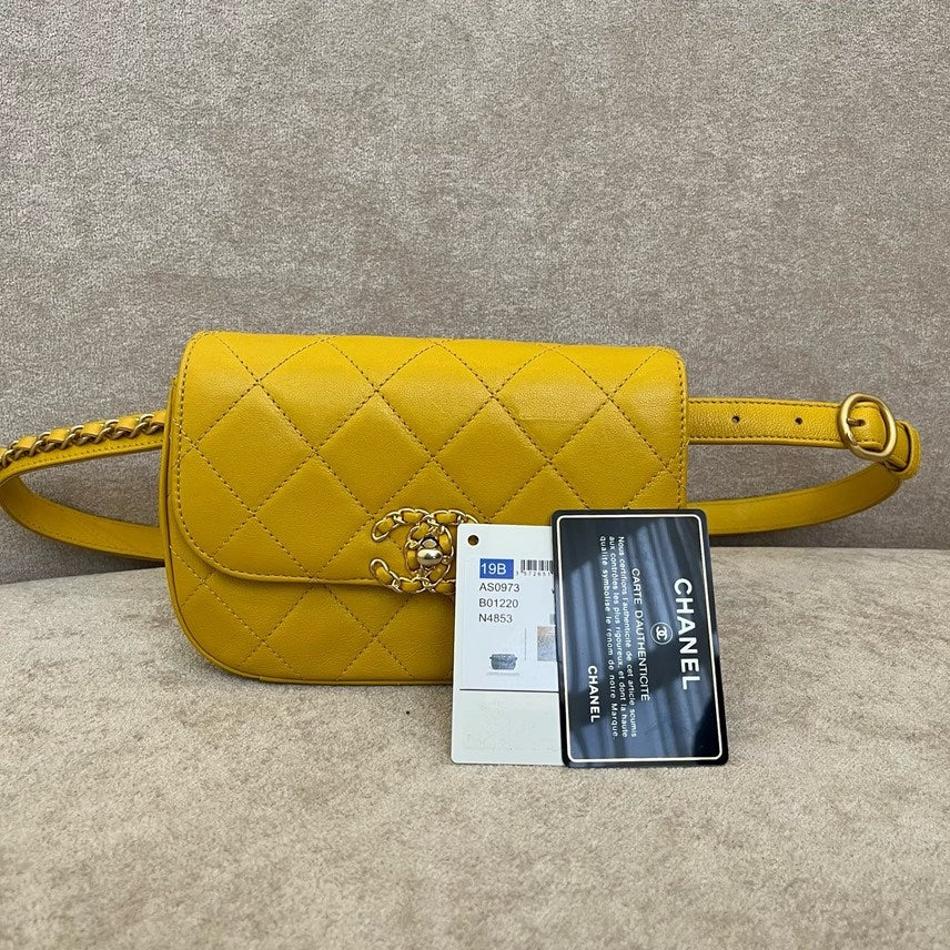 Preloved Chanel Belt Bag Yellow Leather