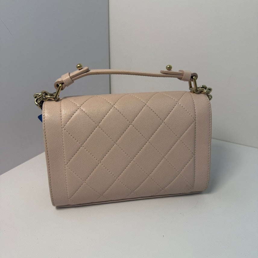 Chanel Preloved Flap Bag with Handle in Beige Leather ? Top Handle Bag