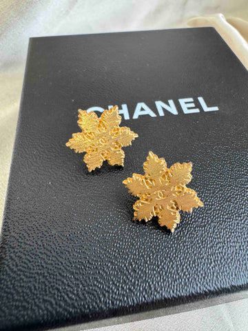 CHANEL Snowflake Earrings Gold Earrings