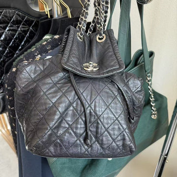 Preloved Chanel  Quilted Black Leather Backpack
