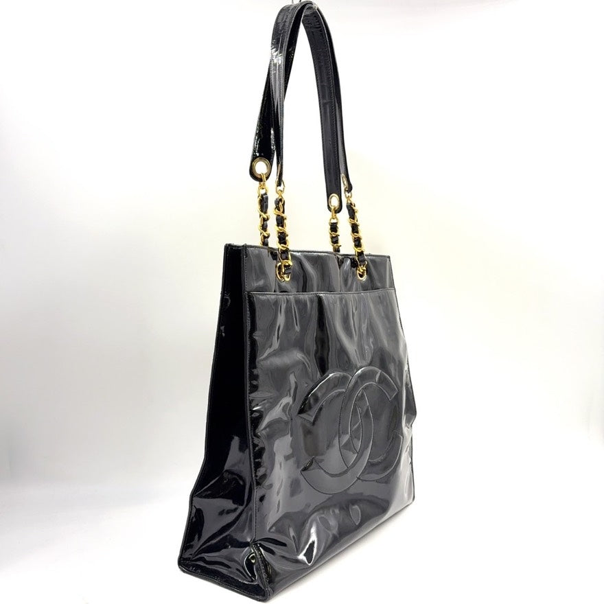 Chanel Patent Leather Chain Tote Bag Black N409268