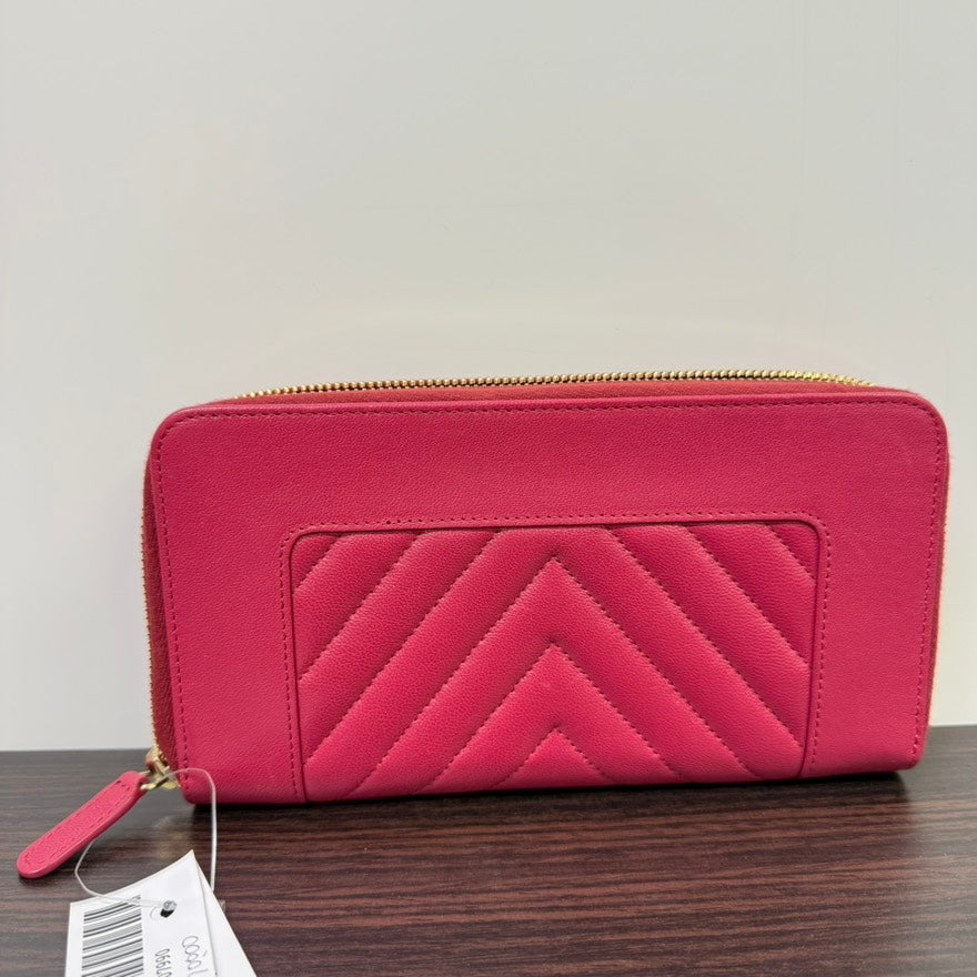 Preloved Chanel Calfskin Zippy Long Wallet N423457 Red Wallet