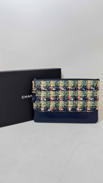 Chanel Tweed Navy Clutch - Preloved Full Set with Images