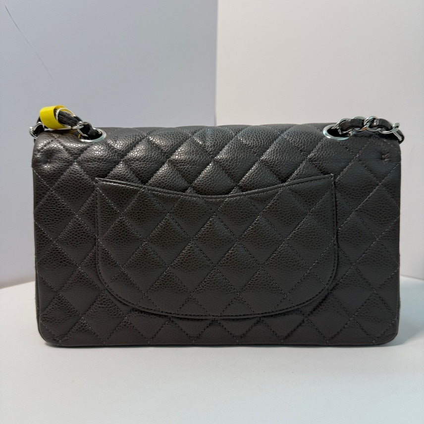 Preloved Chanel Classic Flap MM Caviar Leather Shoulder Bag in Black