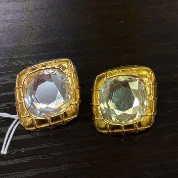 Chanel  Gold Clear Crystal Ear Clips Earrings