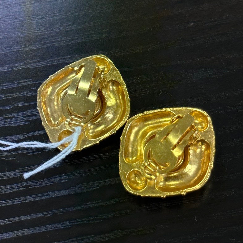 Chanel  Gold Clear Crystal Ear Clips Earrings