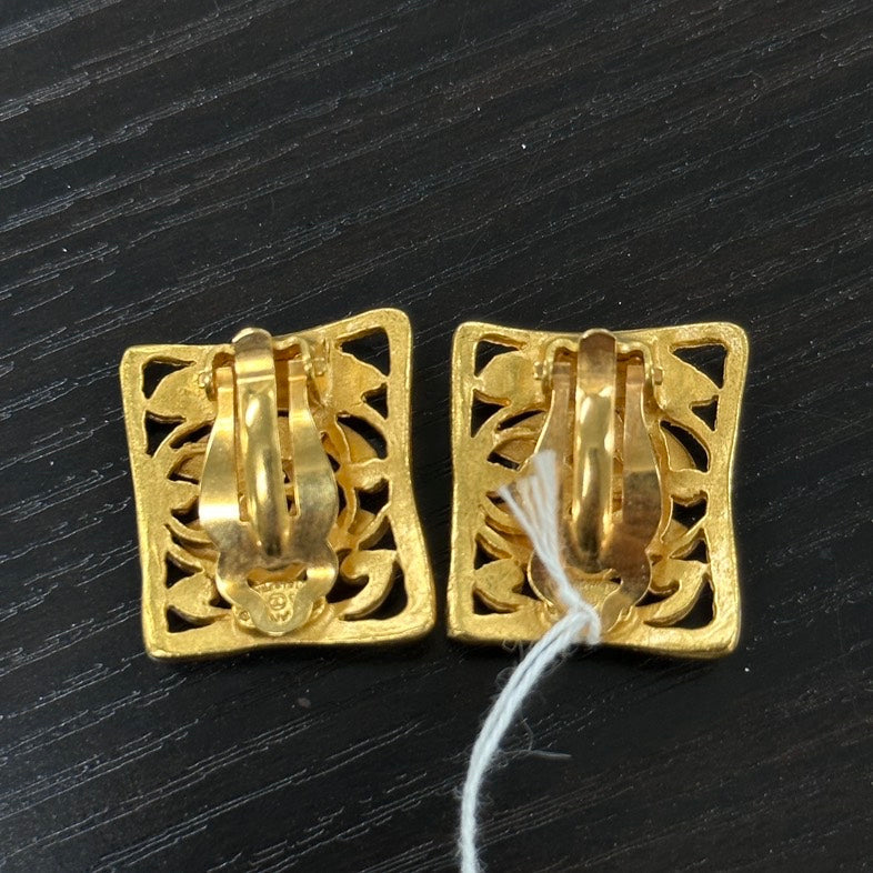 Chanel  Gold Square Clip-On Earrings