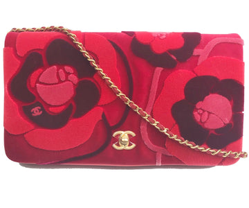 Top Quality Chanel Brand New Red Camellia Velvet Clutch Crossbody Bag