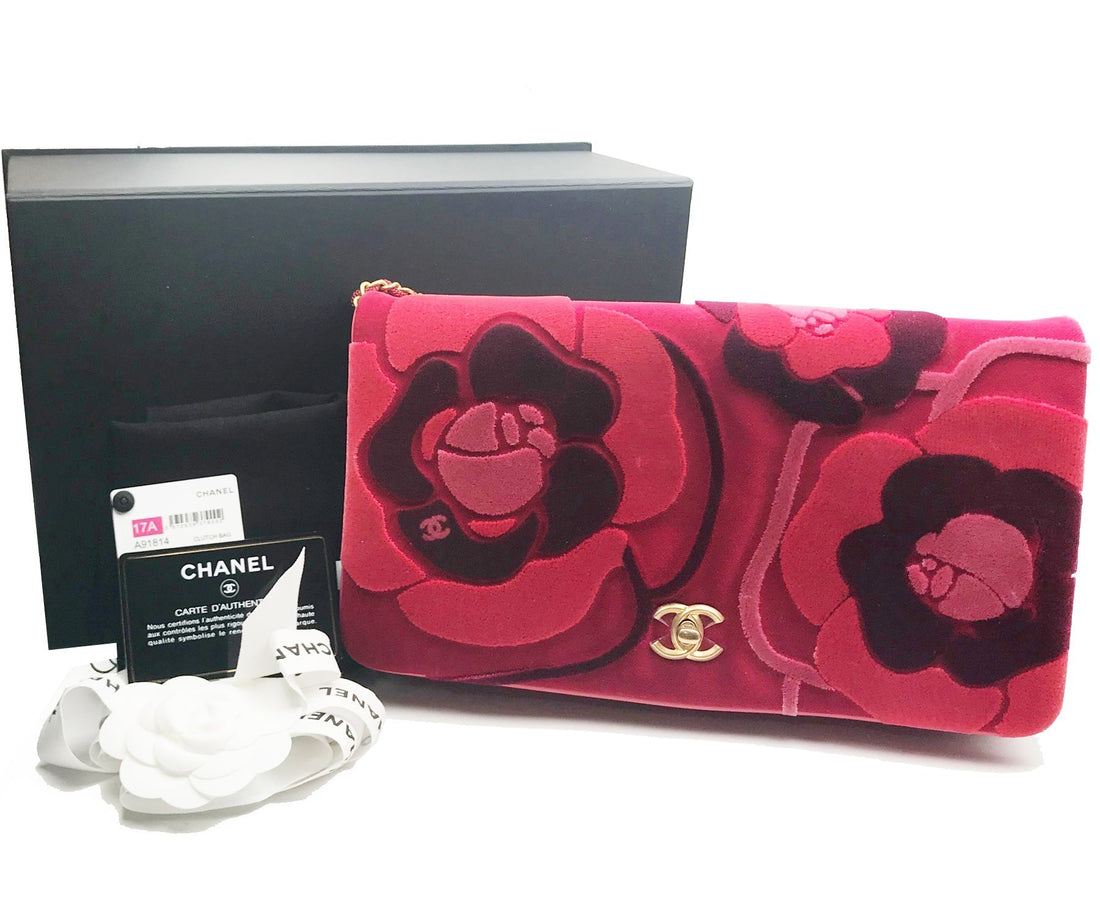 Top Quality Chanel Brand New Red Camellia Velvet Clutch Crossbody Bag