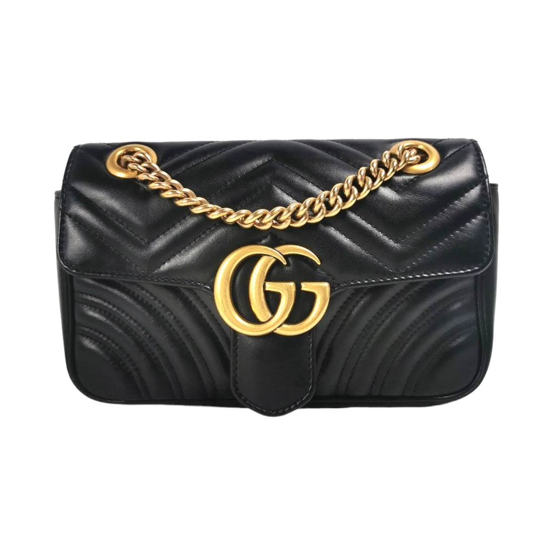 Gucci GG Marmont Mini Black Matelassé Leather Gold