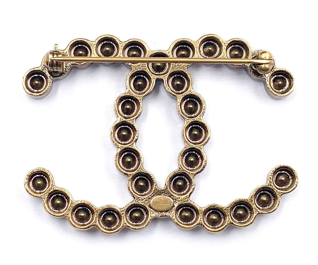 Chanel Classic Rustic Gold Crystal Brooch