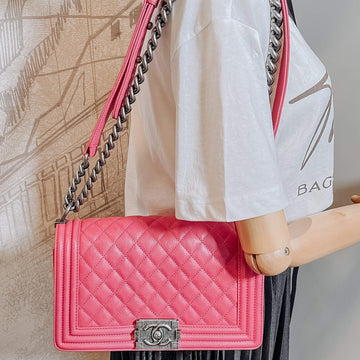Boy Medium Quilted Calfskin Pink Bag