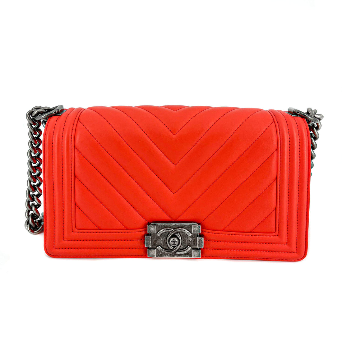 Chanel Boy Chevron Red Ruthenium