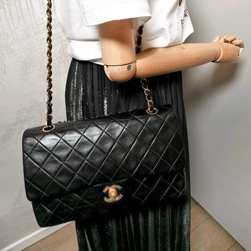 Classic Double Flap Chain Bag Black Leather Medium