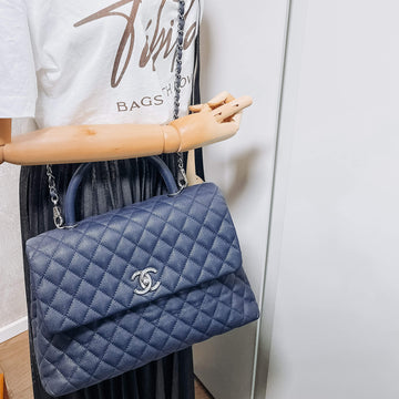 Coco Handle Large Caviar 2way Navy Blue Ruthenium