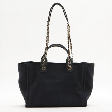 Deauville Canvas & Leather Chain Bag 2-way Black Gold Champagne Hardware