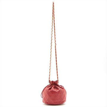 Mini Drawstring Bucket 1986-1988 Red Quilted Lambskin Gold