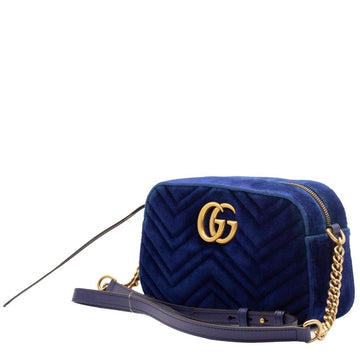 GG Marmont Blue Suede Small Matelassé Shoulder Bag