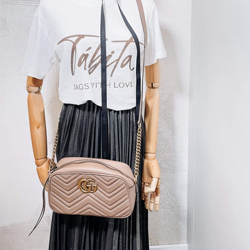 GG Marmont Small Matelassé Leather Beige Bag