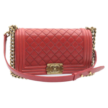 Chanel Boy  Matelasse Chain New Shoulder Bag Leather Red CC Auth knn