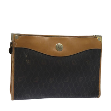 CHRISTIAN Pearl Street Bags Dior Honeycomb Canvas Clutch Bag PVC Leather Black Brown Auth ti1770