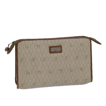 CHRISTIAN Pearl Street Bags Dior Honeycomb Canvas Clutch Bag PVC Leather Beige Auth ti1771