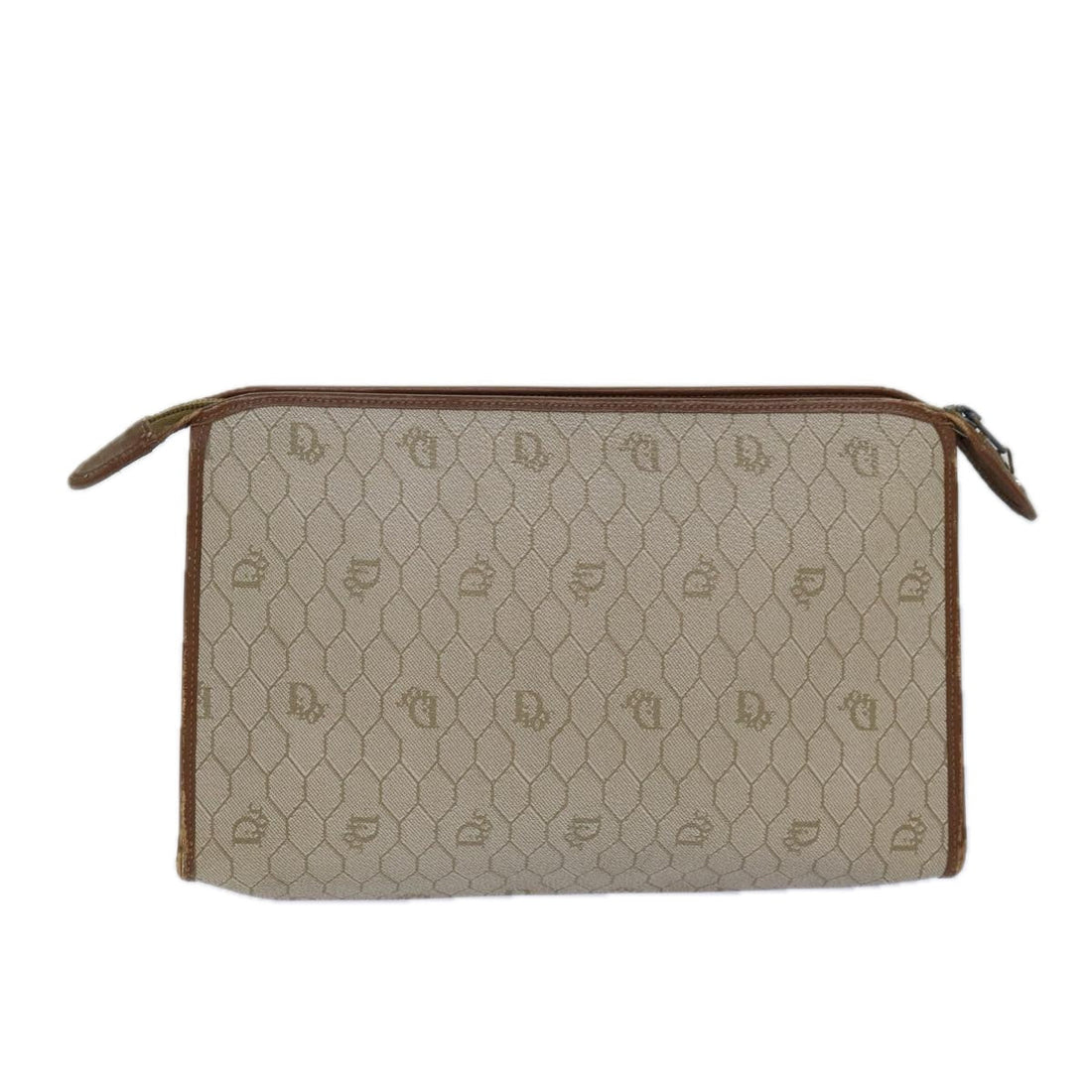 CHRISTIAN Top quality Dior Honeycomb Canvas Clutch Bag PVC Leather Beige Auth ti1771