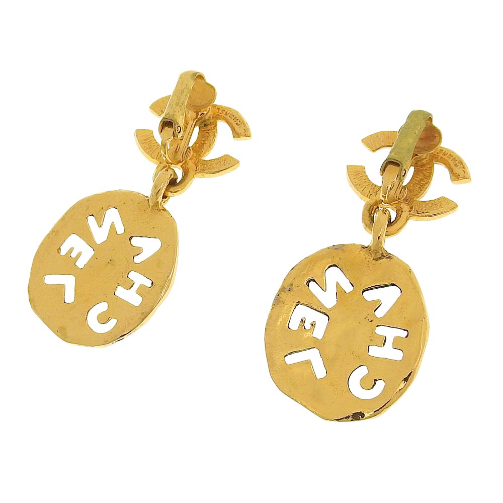Chanel  Gold Logo Earrings with Box