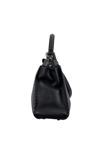 FENDI Black grained leather 'Peekaboo' with tonal topstitching and crossbody strap, silver-tone hardware