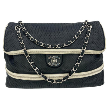 Chanel Black Perforated Leather Expandable Classic New Shoulder Bag
