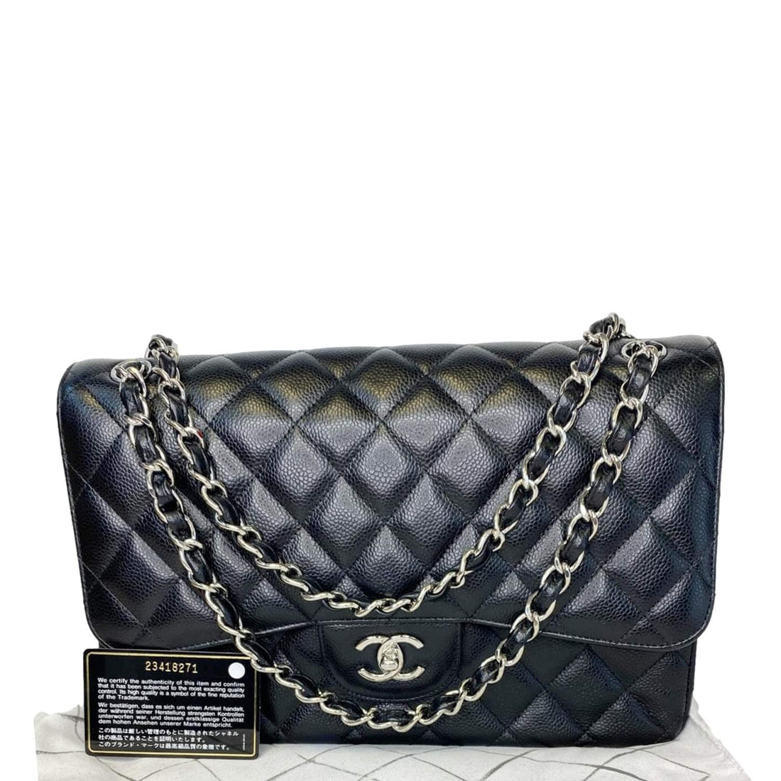 Pearl Street Bags Chanel Jumbo Double Flap Quilted Caviar Leather Shoulder Bag Black