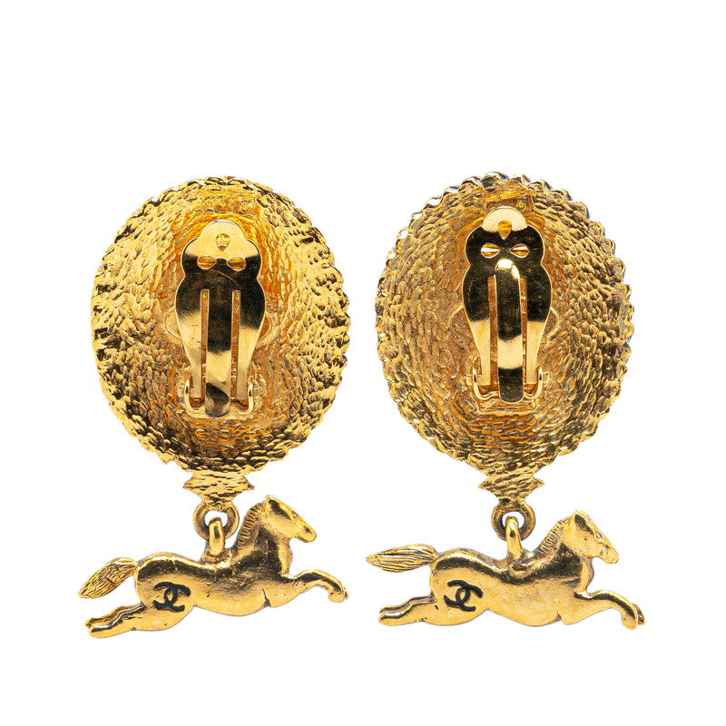 Chanel Horse Motif Earrings Gold