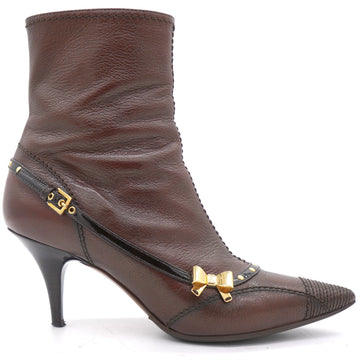 Louis-vuitton Brown Bow Detail Ankle Zipper Boots 37.5