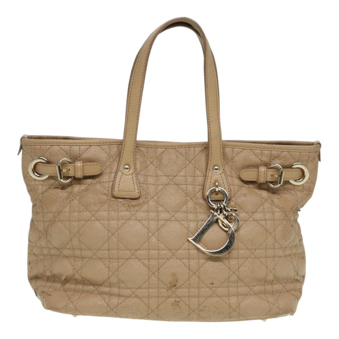 CHRISTIAN Top quality Dior Lady Top quality Dior Canage Hand Bag Coated Canvas Cream Vanilla Auth yb647