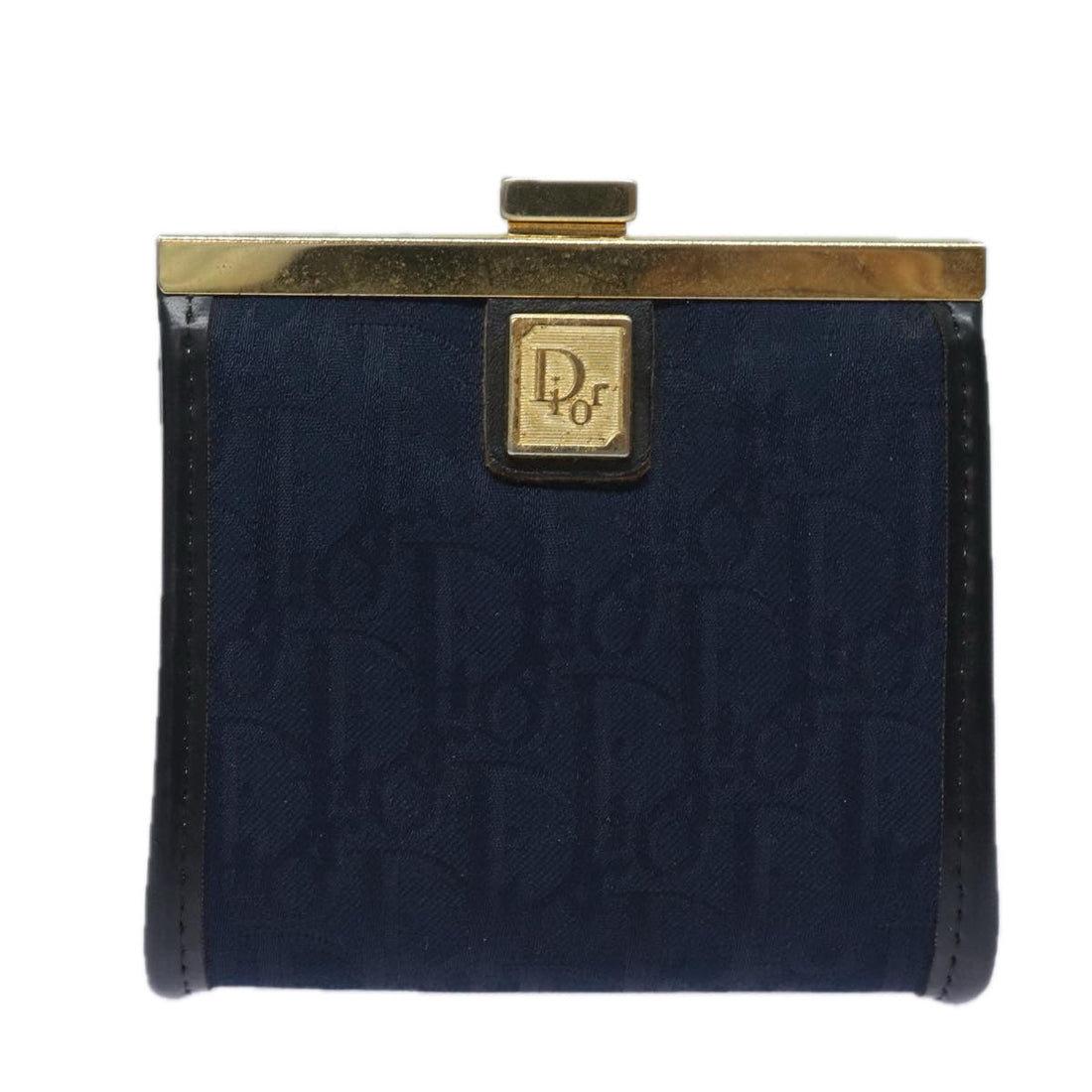 CHRISTIAN Pearl Street Bags Dior Trotter Canvas Gamaguchi Coin Purse Navy Auth yk13524