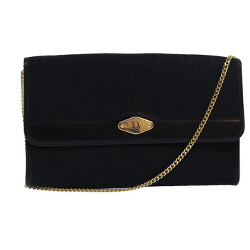 CHRISTIAN Pearl Street Bags Dior Trotter Canvas Chain Shoulder Bag Black Auth yk13548