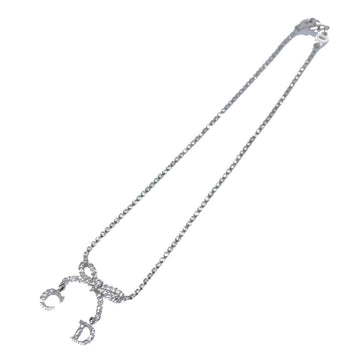 CHRISTIAN Pearl Street Bags Dior Ribbon Stone Necklace metal Silver Auth yk13713