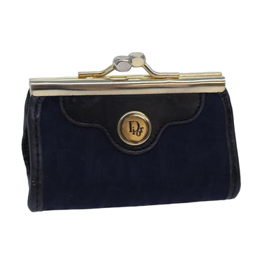 CHRISTIAN Pearl Street Bags Dior Trotter Canvas Gamaguchi Coin Purse Navy Auth yk13757