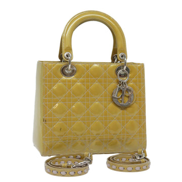 CHRISTIAN Pearl Street Bags Dior Lady Pearl Street Bags Dior Canage Hand Bag Enamel 2way Yellow Auth yk13927