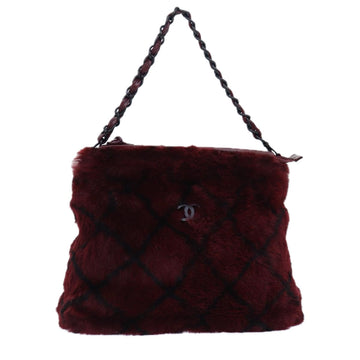 Chanel COCO Mark Chain Hand Bag Canvas Wine Red CC Auth ykA