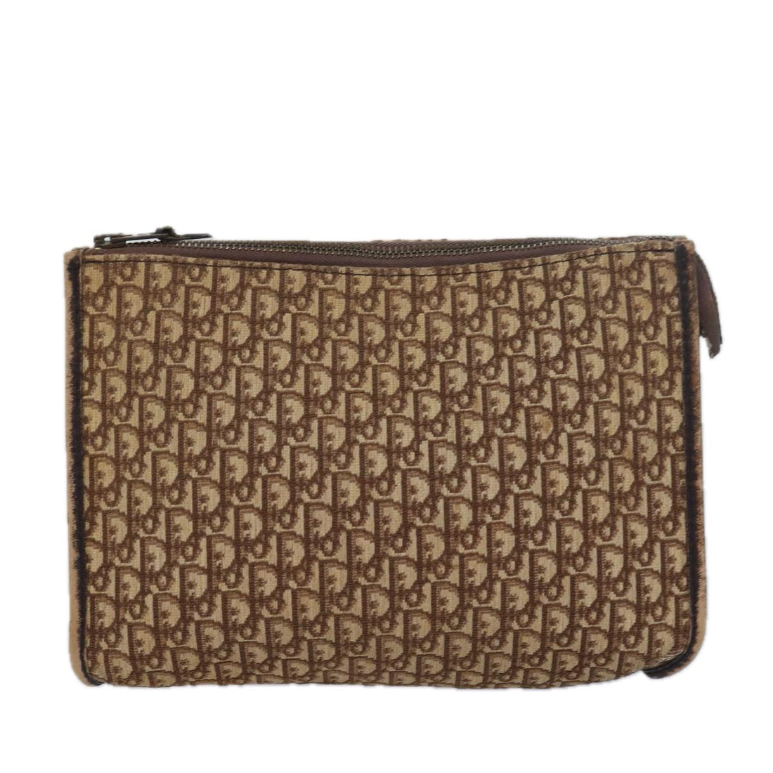 CHRISTIAN Pearl Street Bags Dior Trotter Canvas Clutch Bag Brown Auth yk13988