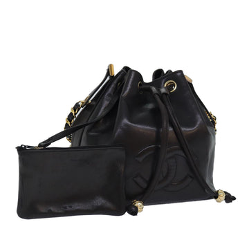 Chanel COCO Mark Drawstring Chain Shoulder Bag Leather Brown CC Auth yk